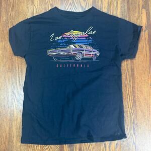 Brisco Brands Men’s Black Retro Los Angeles Muscle Car Geaphic Tee Neon Size M